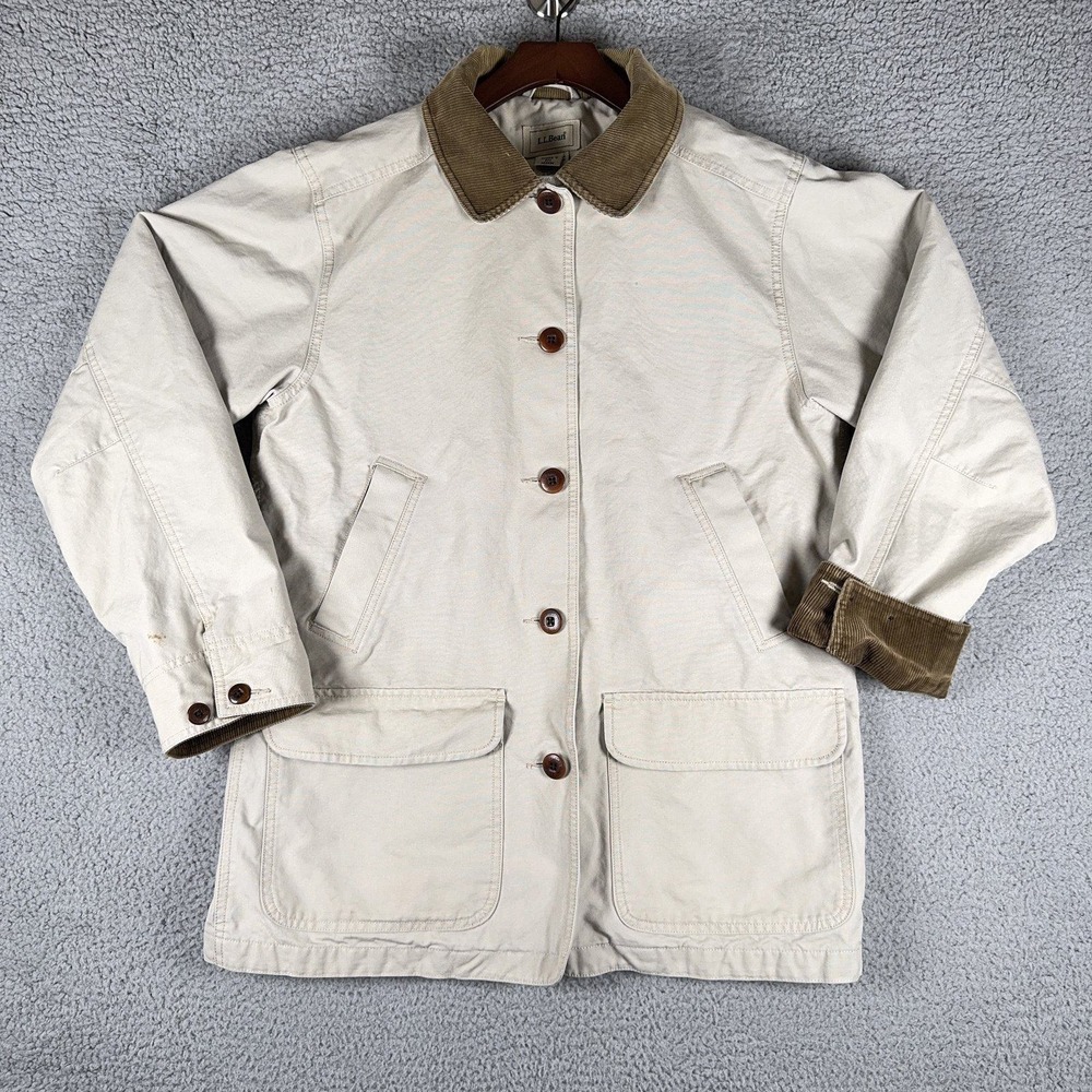 L.L.Bean Womens Medium Barn Chore Coat Duck Canvas Corduroy Collar Flannel Lined